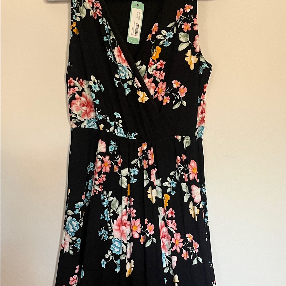 Papermoon Black Dress with Pink and Blue Floral Design